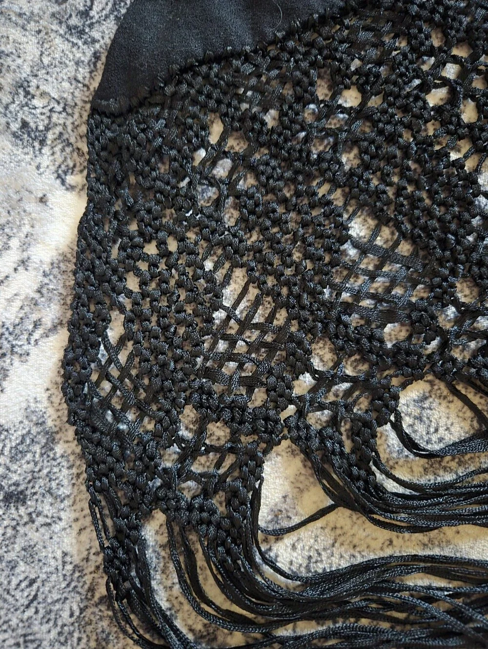 Spanish Flamenco Style Wool Blend Black Shawl With Long Fringe. Triangle Shape.